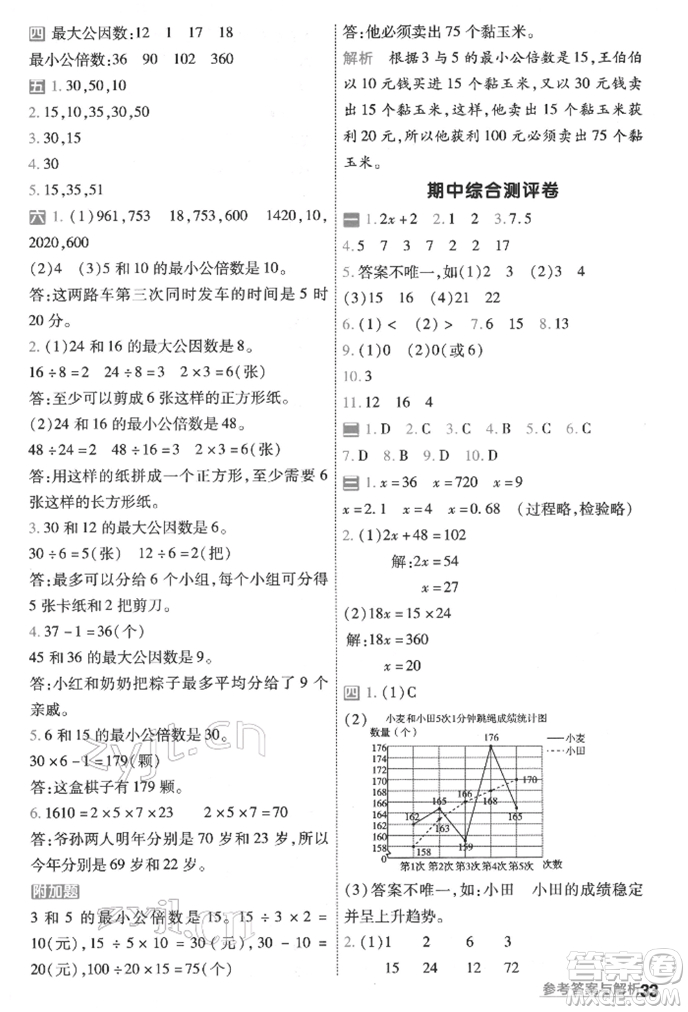 南京師范大學出版社2022一遍過五年級數(shù)學下冊蘇教版參考答案