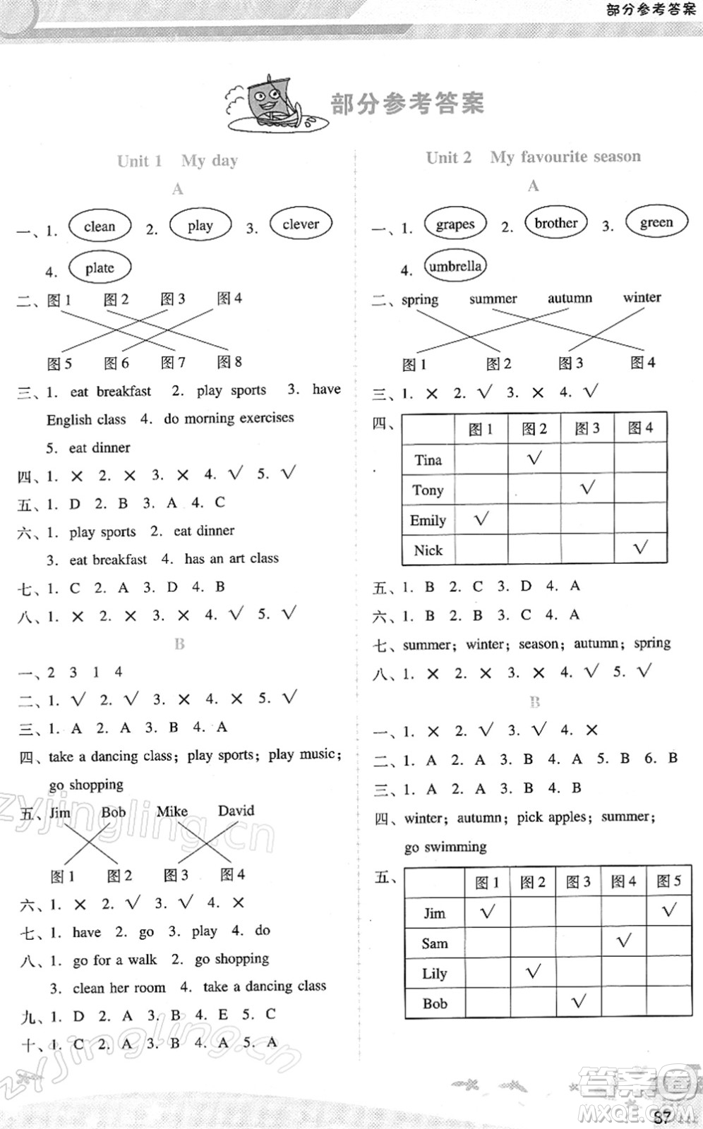 廣西師范大學(xué)出版社2022新課程學(xué)習(xí)輔導(dǎo)五年級英語下冊人教版答案