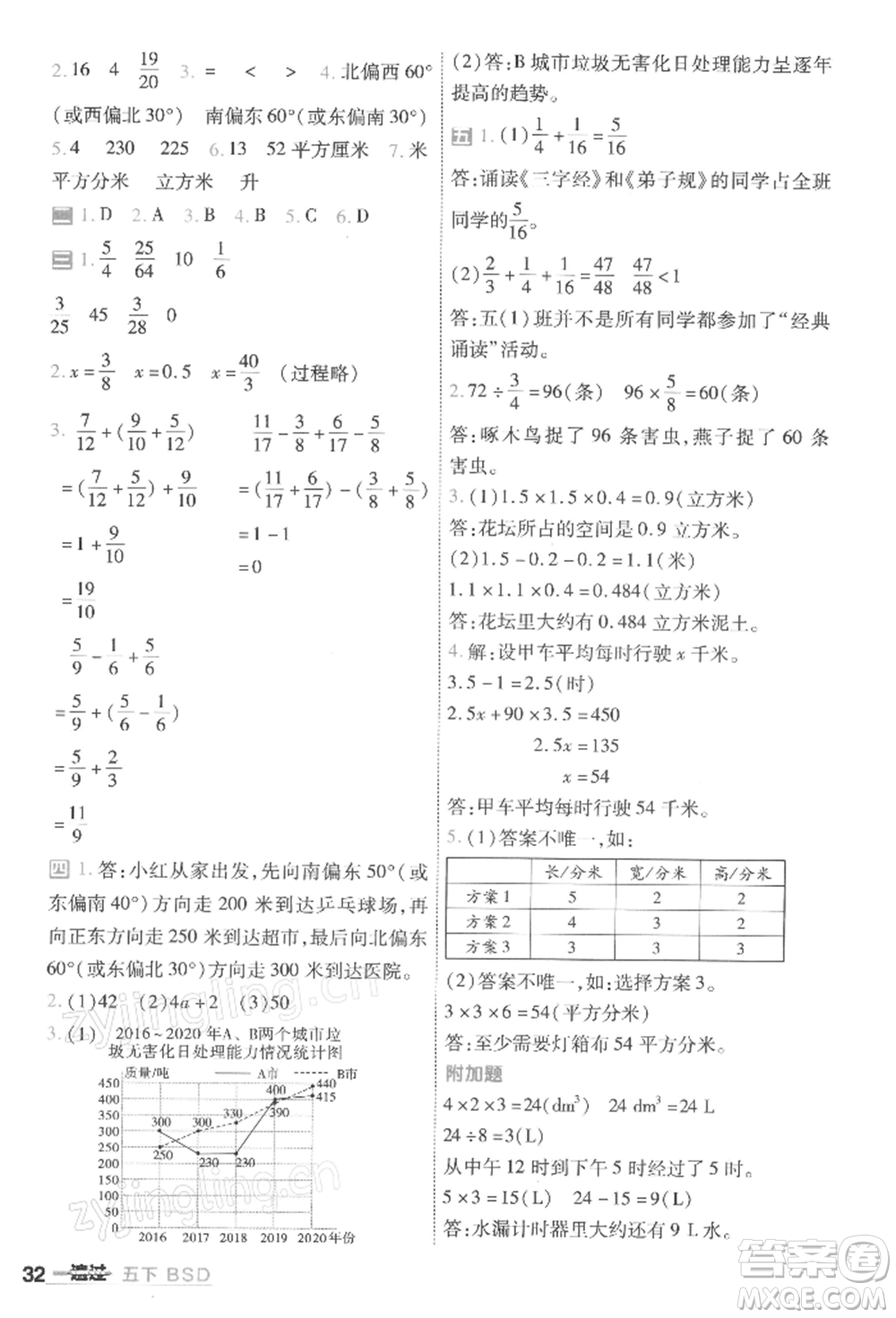 南京師范大學出版社2022一遍過五年級數(shù)學下冊北師大版參考答案