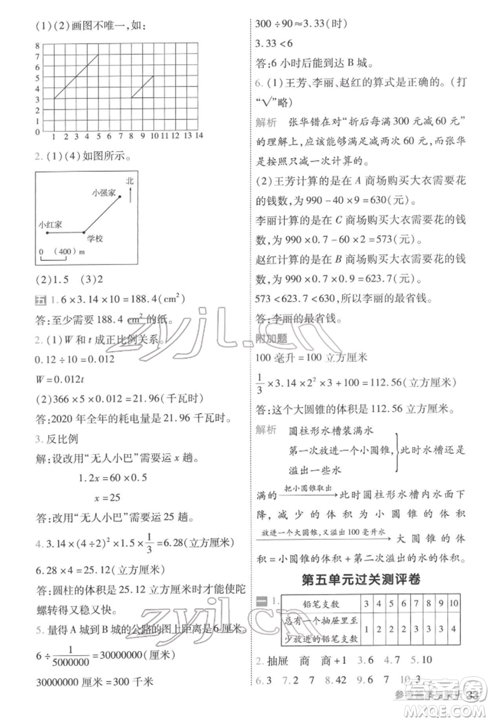 南京師范大學(xué)出版社2022一遍過(guò)六年級(jí)數(shù)學(xué)下冊(cè)人教版參考答案