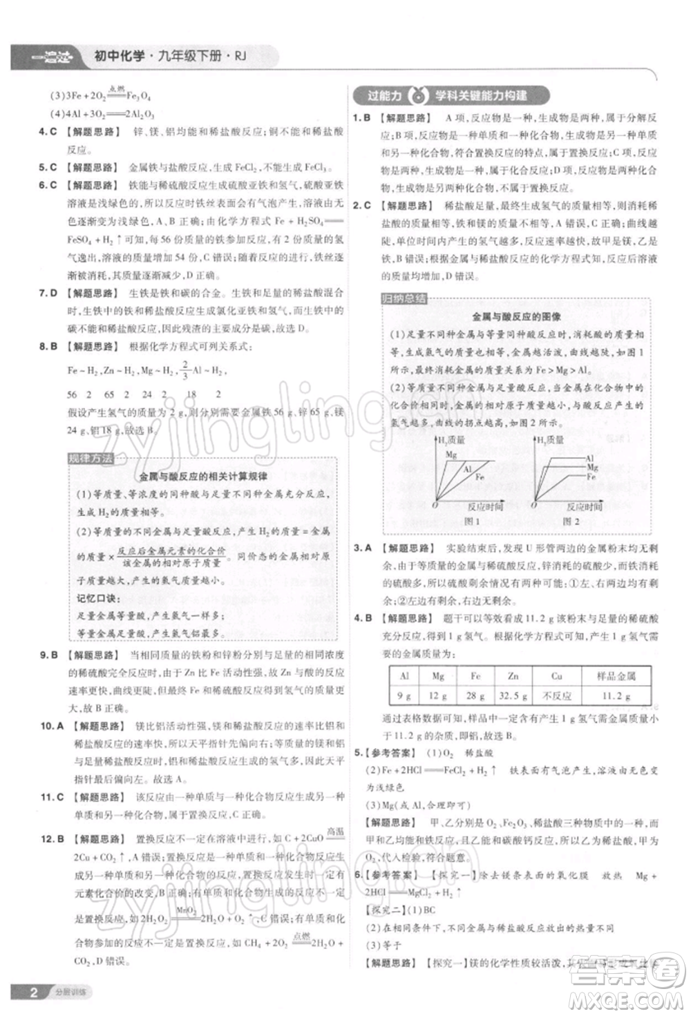 南京師范大學(xué)出版社2022一遍過九年級化學(xué)下冊人教版參考答案