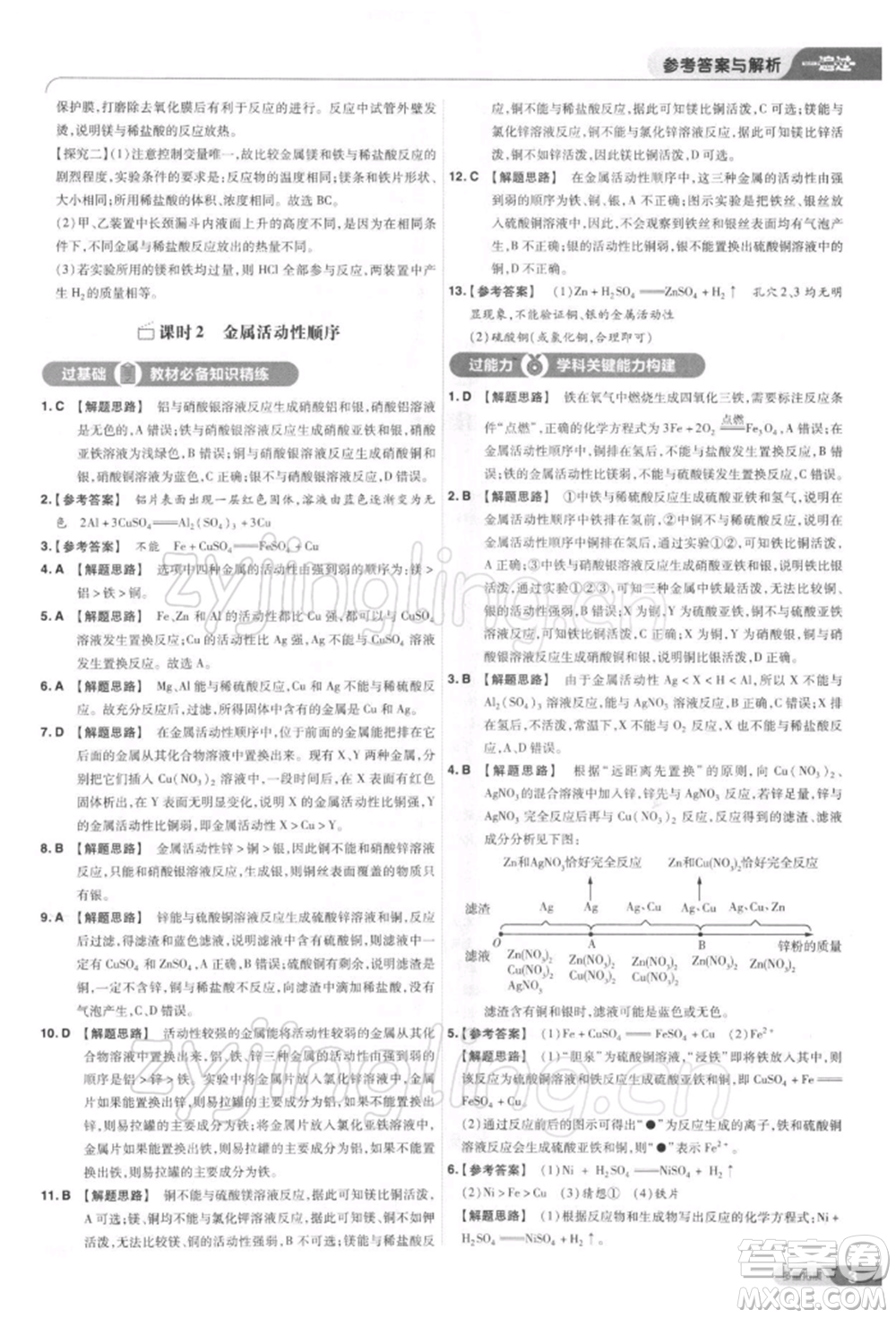 南京師范大學(xué)出版社2022一遍過九年級化學(xué)下冊人教版參考答案