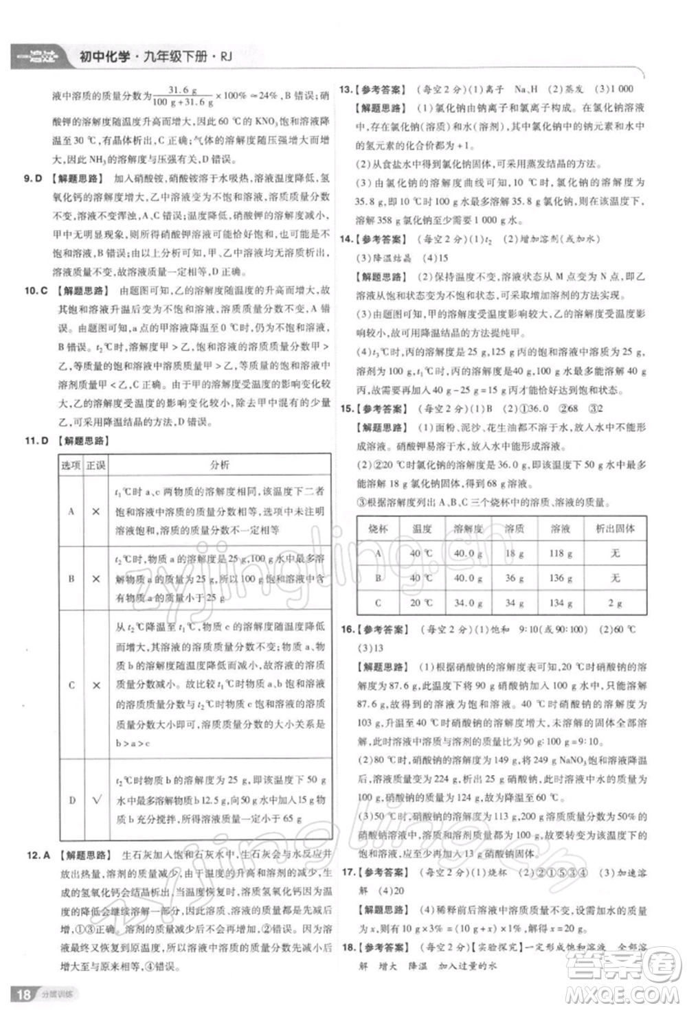 南京師范大學(xué)出版社2022一遍過九年級化學(xué)下冊人教版參考答案