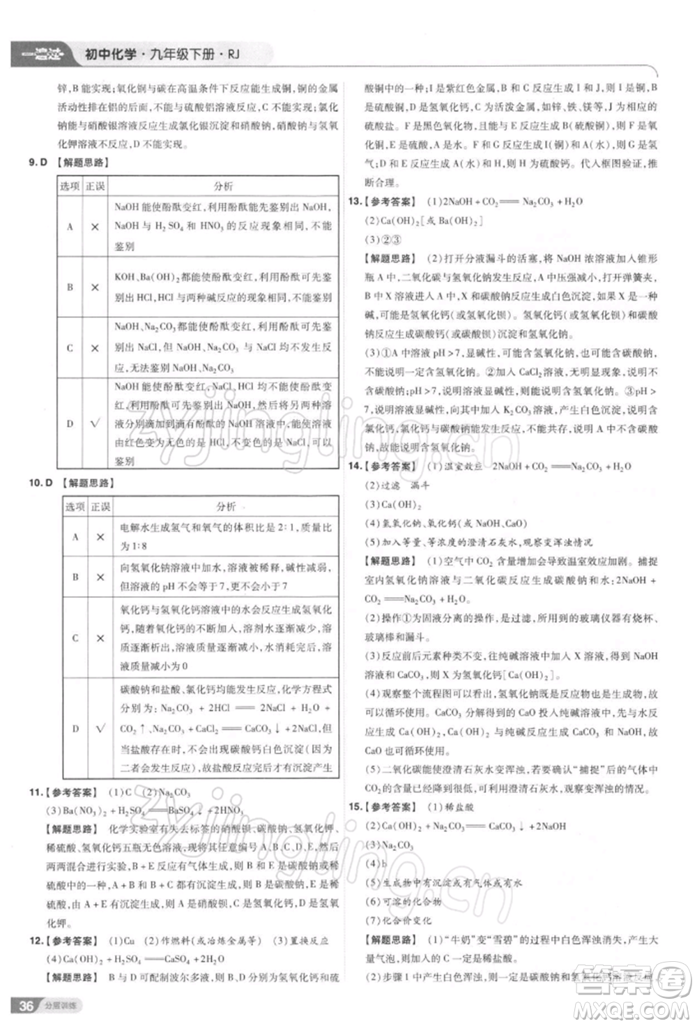 南京師范大學(xué)出版社2022一遍過九年級化學(xué)下冊人教版參考答案