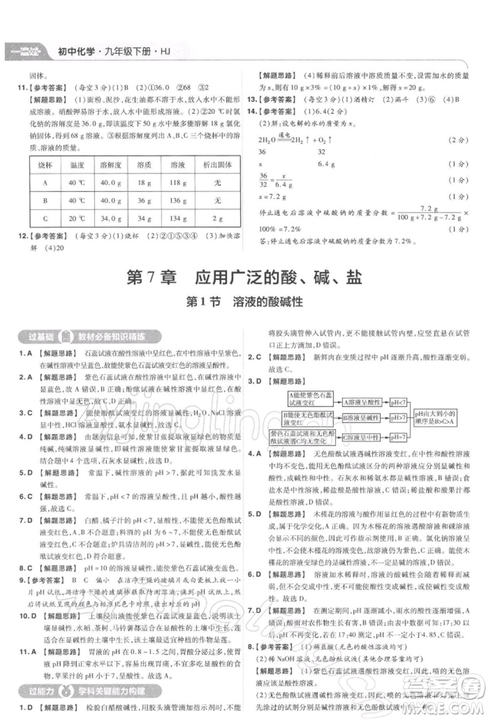 南京師范大學出版社2022一遍過九年級化學下冊滬教版參考答案