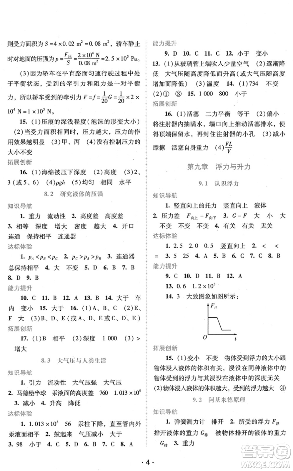 廣西師范大學(xué)出版社2022新課程學(xué)習(xí)輔導(dǎo)八年級物理下冊粵教滬科版答案