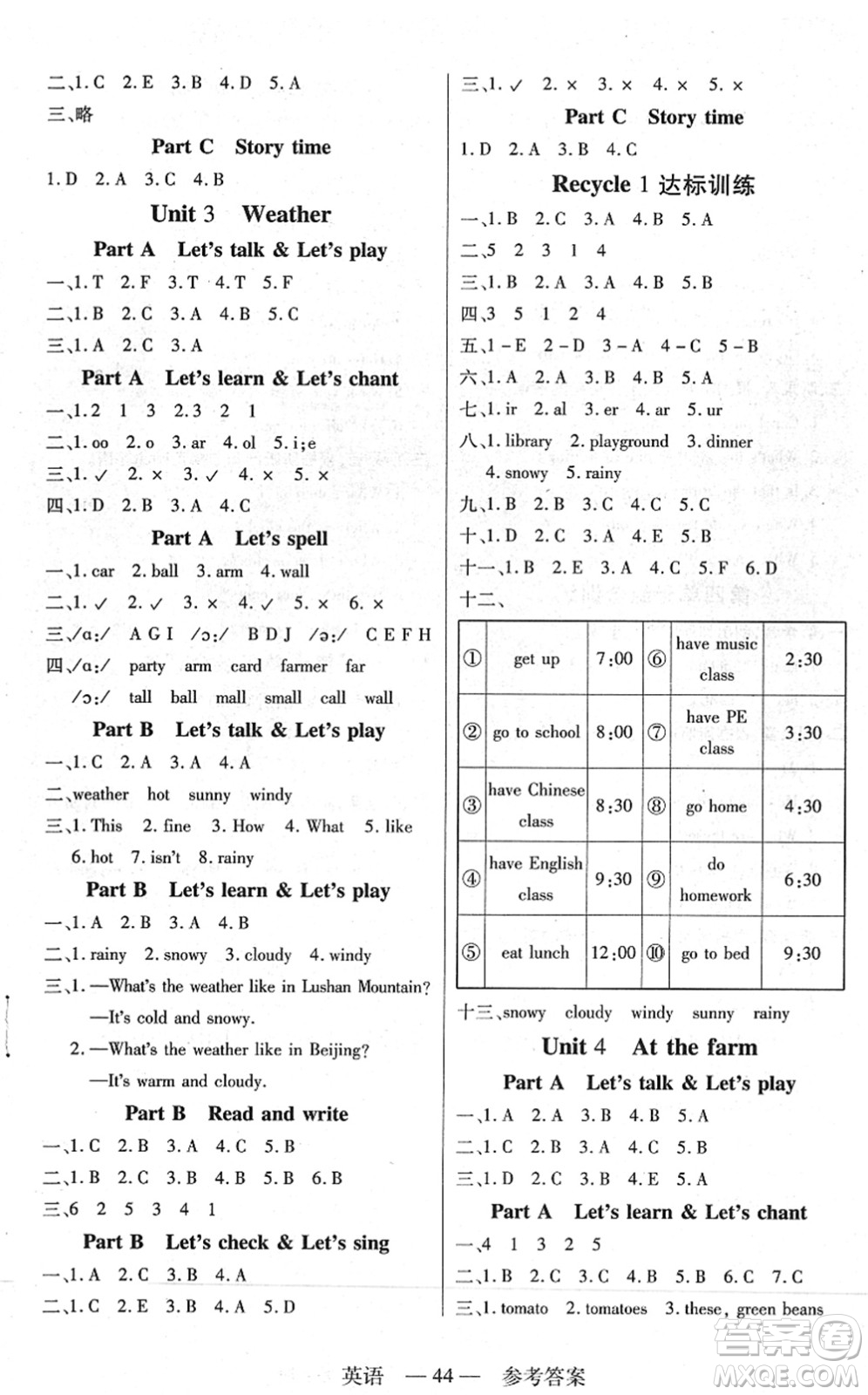 二十一世紀(jì)出版社2022新課程新練習(xí)四年級(jí)英語(yǔ)下冊(cè)PEP版答案