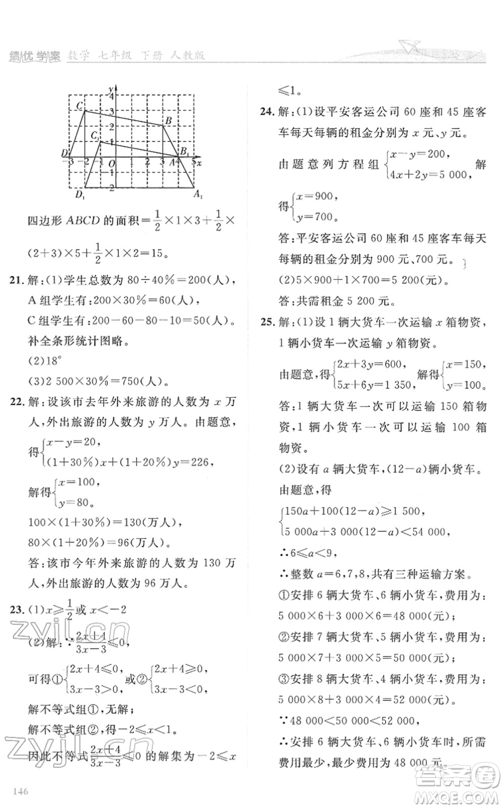 人民教育出版社2022績優(yōu)學案七年級數(shù)學下冊人教版答案