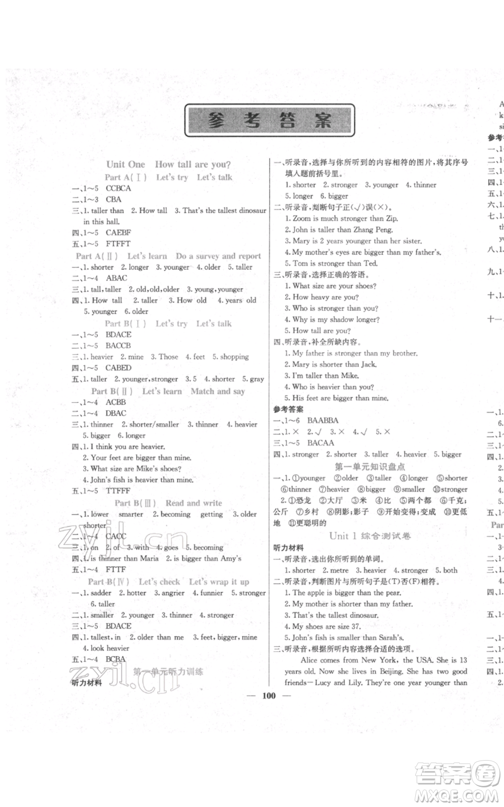 沈陽出版社2022課堂點(diǎn)睛六年級英語下冊人教版參考答案