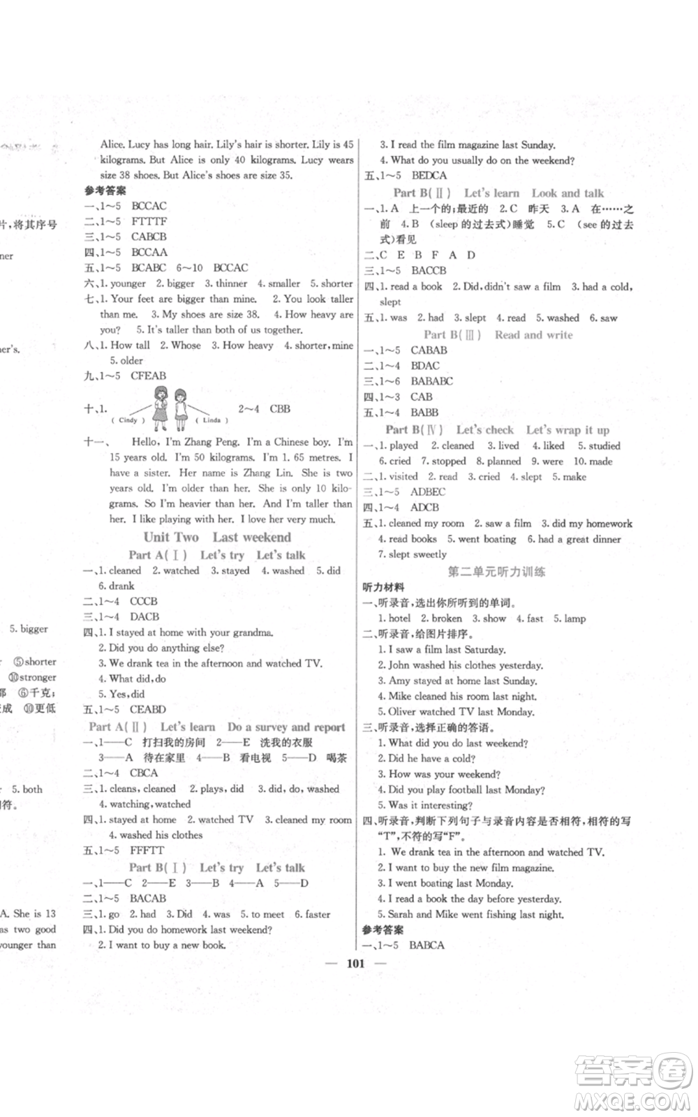 沈陽出版社2022課堂點(diǎn)睛六年級英語下冊人教版參考答案