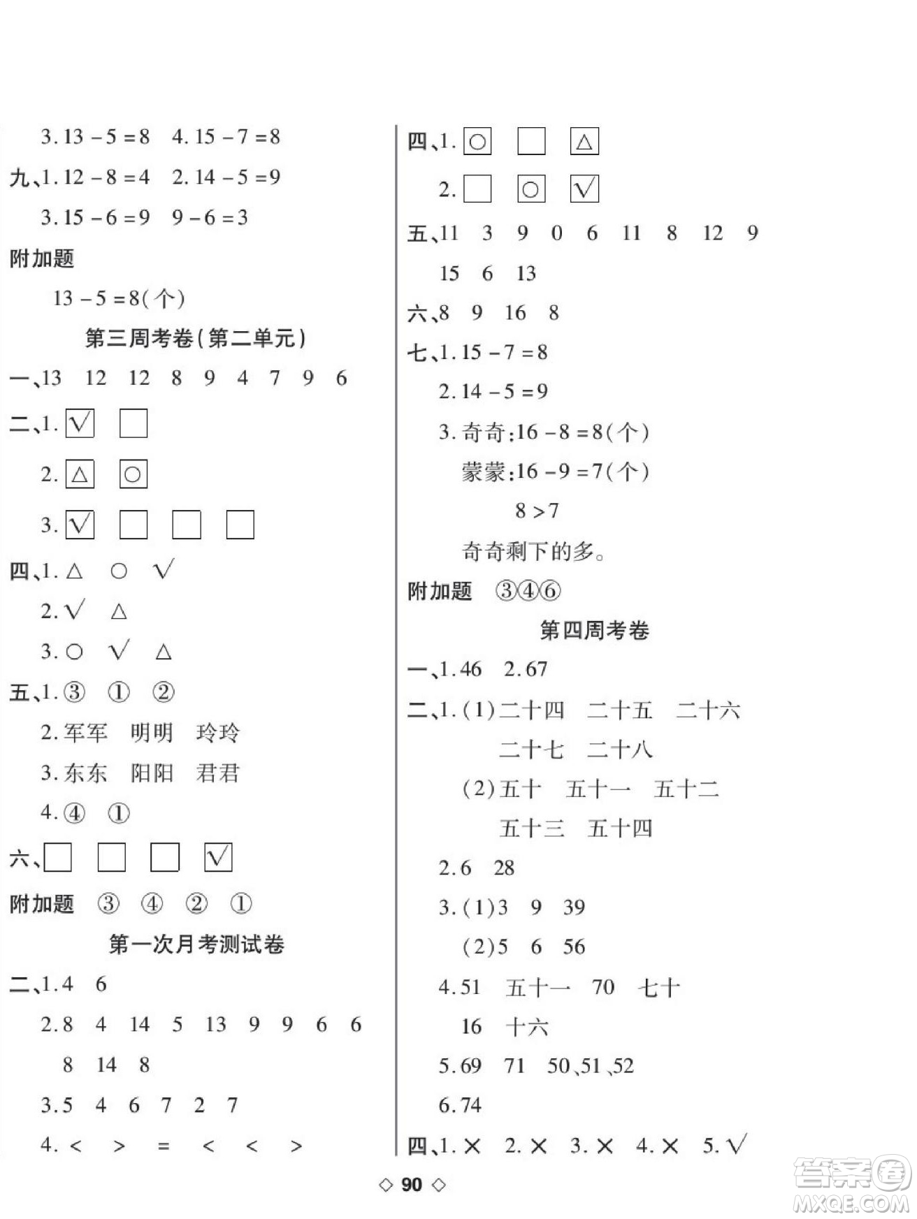 世界圖書出版公司2022考易百分百周末提優(yōu)訓(xùn)練數(shù)學(xué)1年級下BS北師版答案