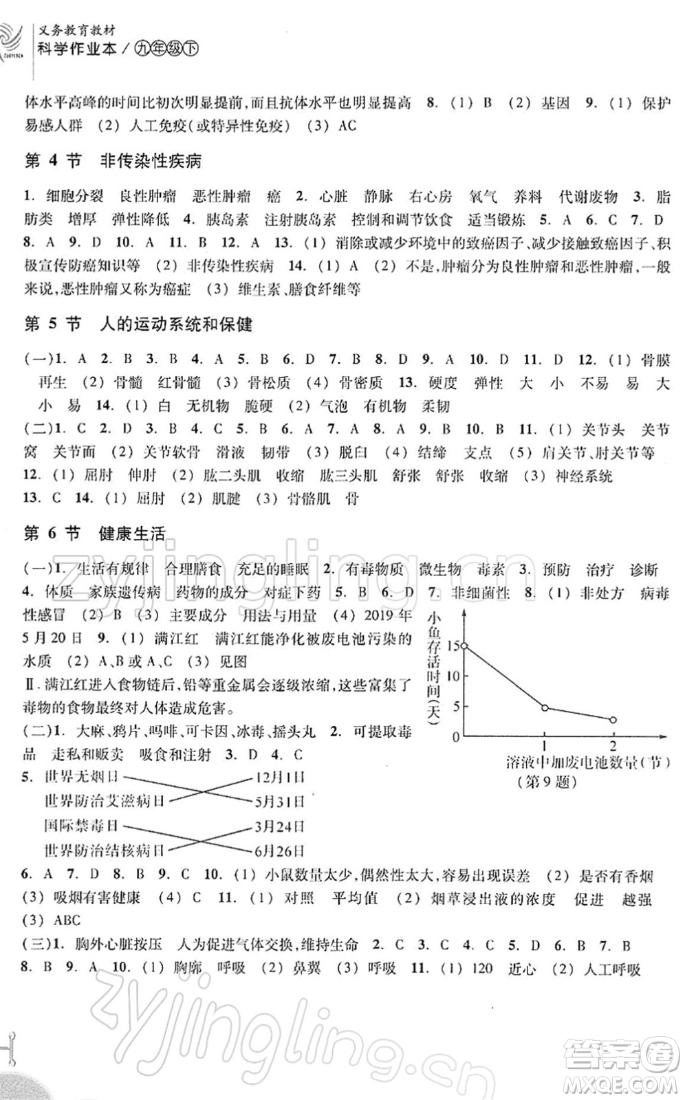 浙江教育出版社2022科學(xué)作業(yè)本九年級下冊ZH浙教版AB本答案