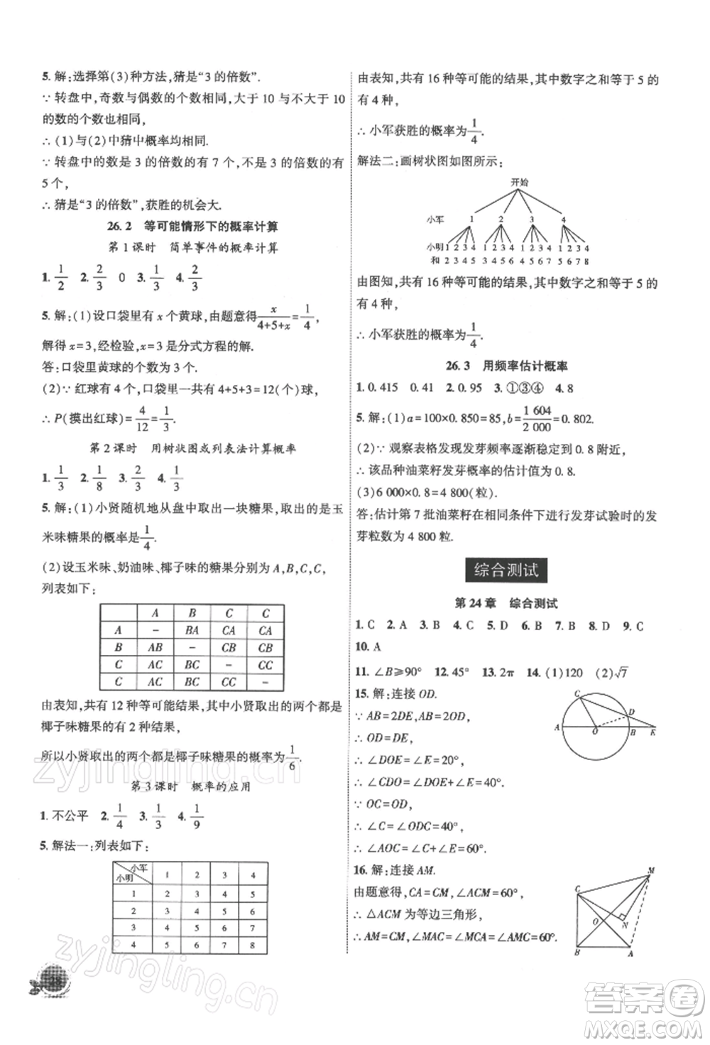 安徽大學(xué)出版社2022創(chuàng)新課堂創(chuàng)新作業(yè)本九年級數(shù)學(xué)下冊滬科版參考答案