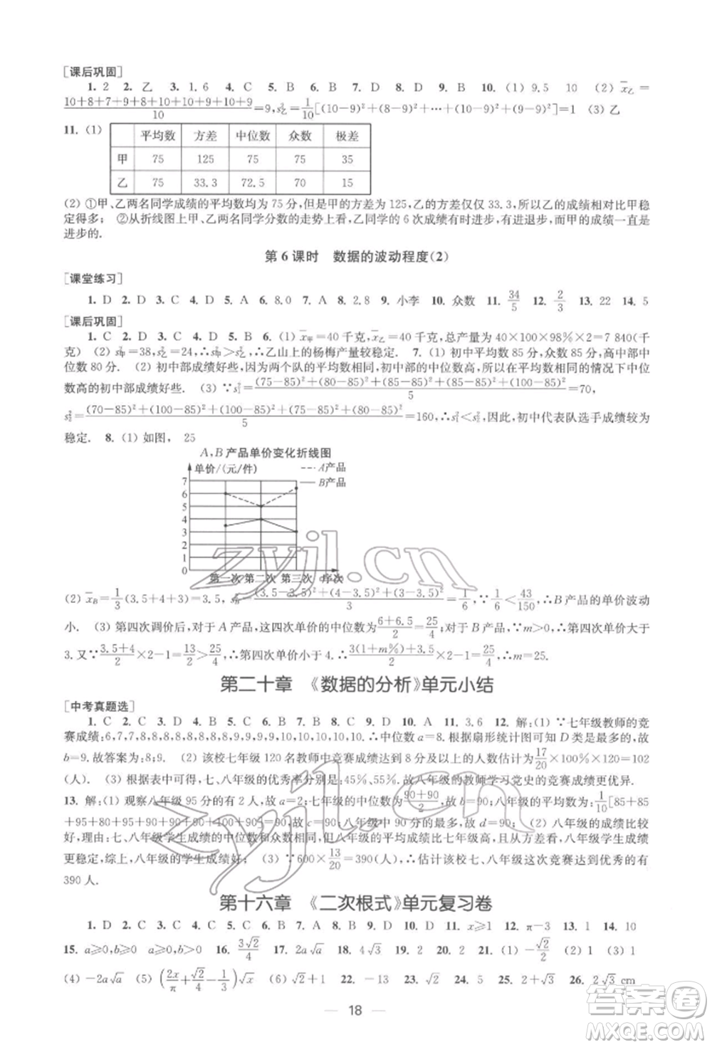 江蘇鳳凰美術(shù)出版社2022創(chuàng)新課時作業(yè)八年級數(shù)學(xué)下冊全國版參考答案