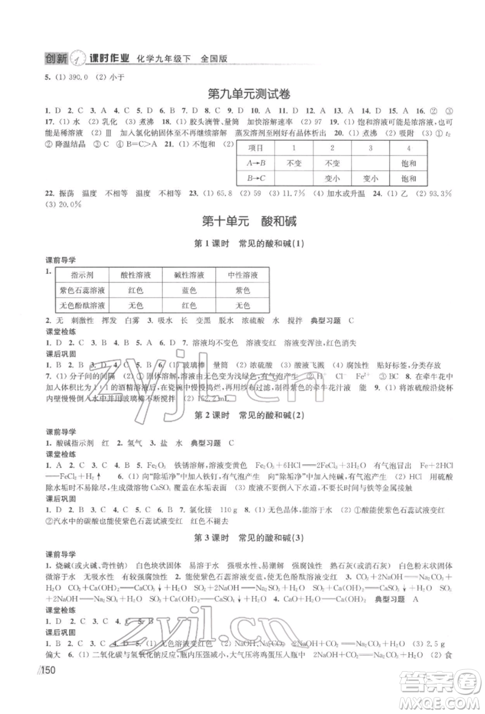 江蘇鳳凰美術(shù)出版社2022創(chuàng)新課時作業(yè)九年級化學下冊全國版參考答案