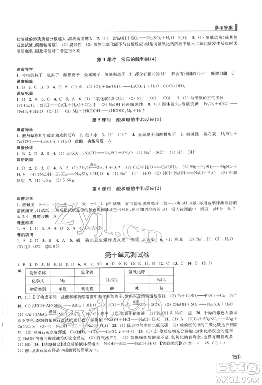 江蘇鳳凰美術(shù)出版社2022創(chuàng)新課時作業(yè)九年級化學下冊全國版參考答案