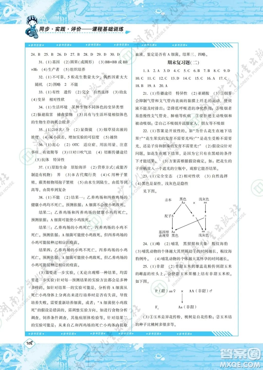 湖南少年兒童出版社2022課程基礎(chǔ)訓(xùn)練八年級生物下冊人教版答案