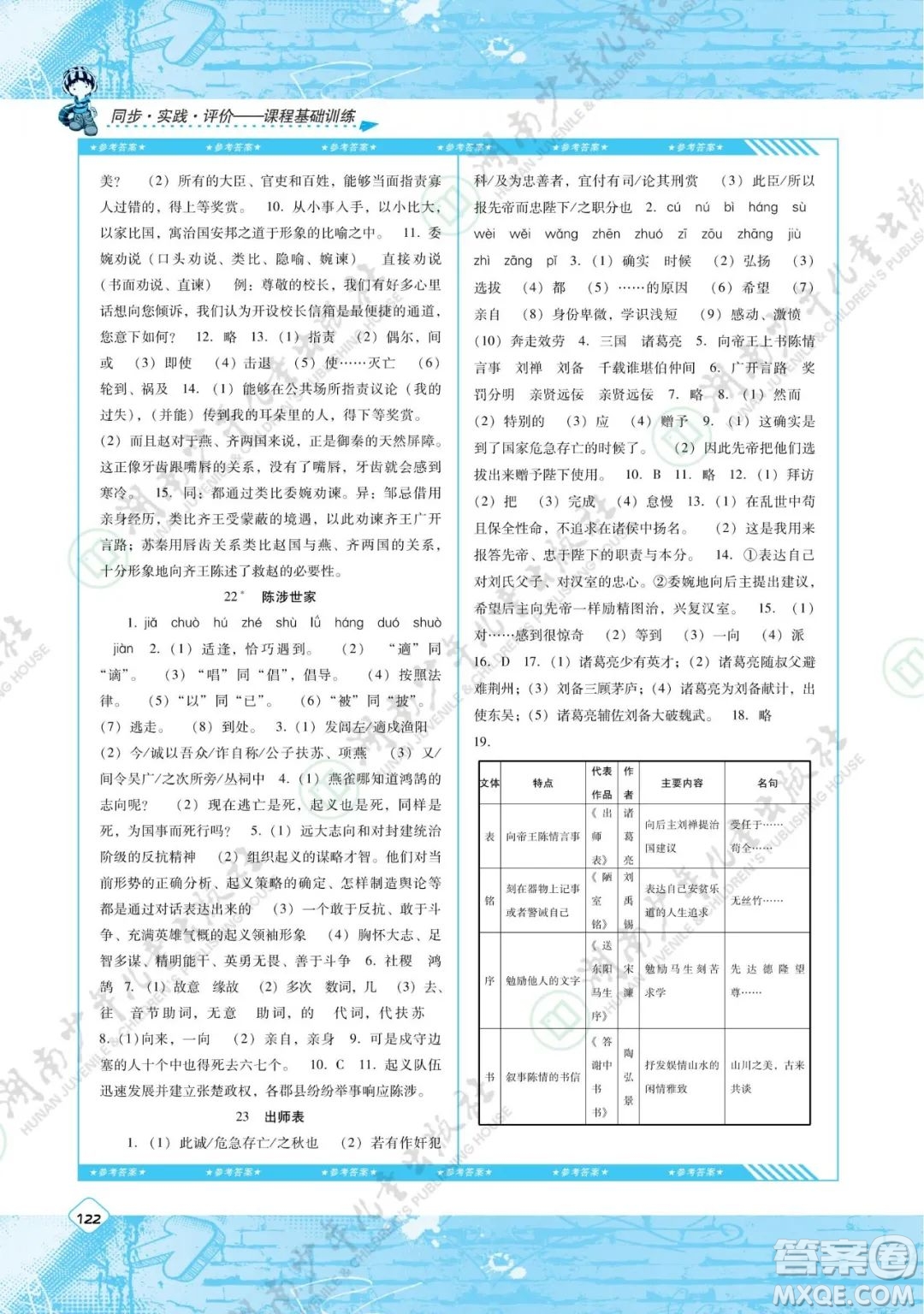 湖南少年兒童出版社2022課程基礎(chǔ)訓練九年級語文下冊人教版答案