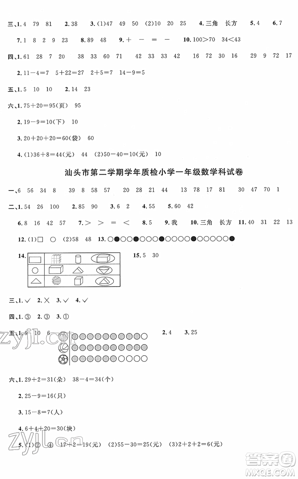 江西教育出版社2022陽光同學(xué)一線名師全優(yōu)好卷單元標(biāo)準(zhǔn)卷+期末復(fù)習(xí)卷一年級數(shù)學(xué)下冊RJ人教版答案