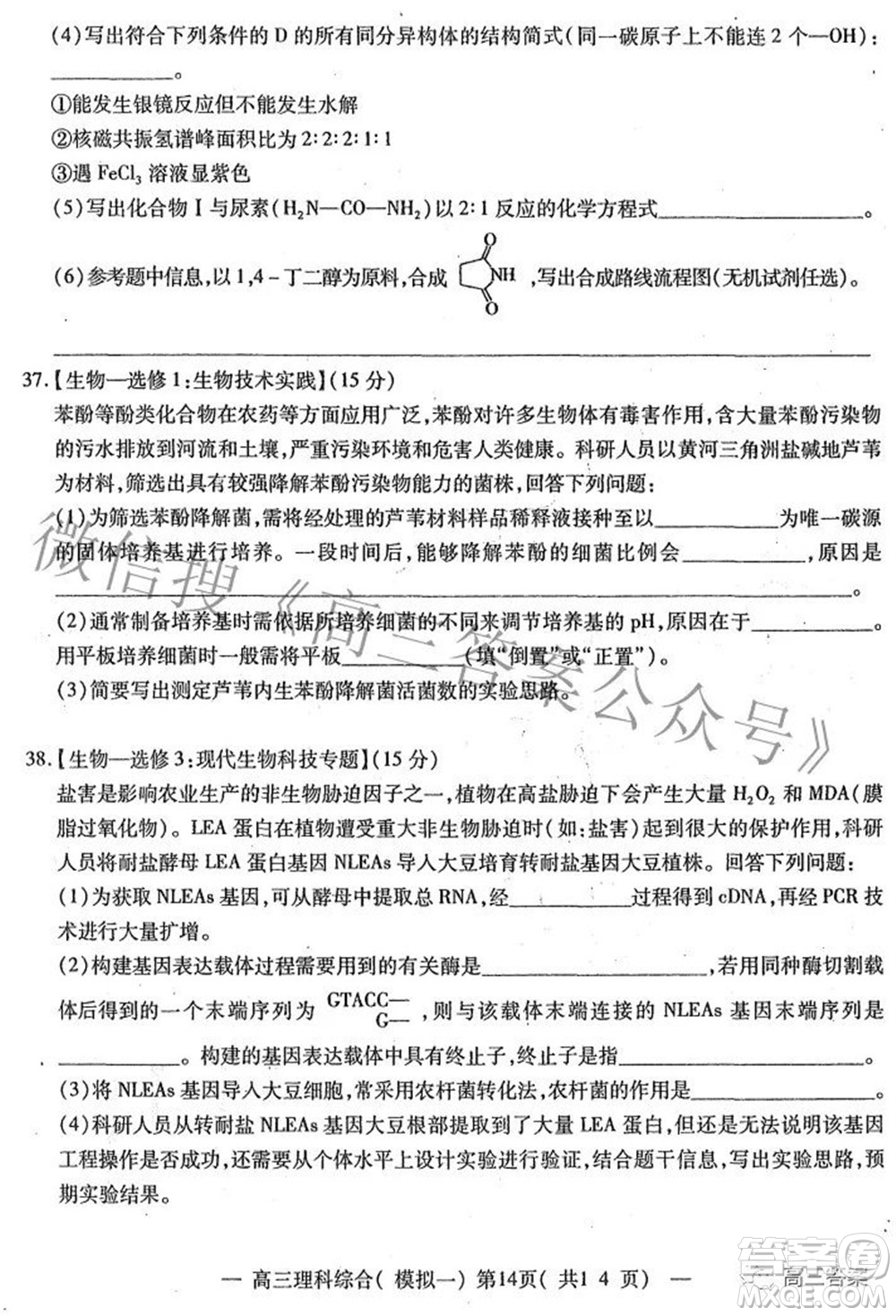 20220607項目第一次模擬測試卷理科綜合試題及答案