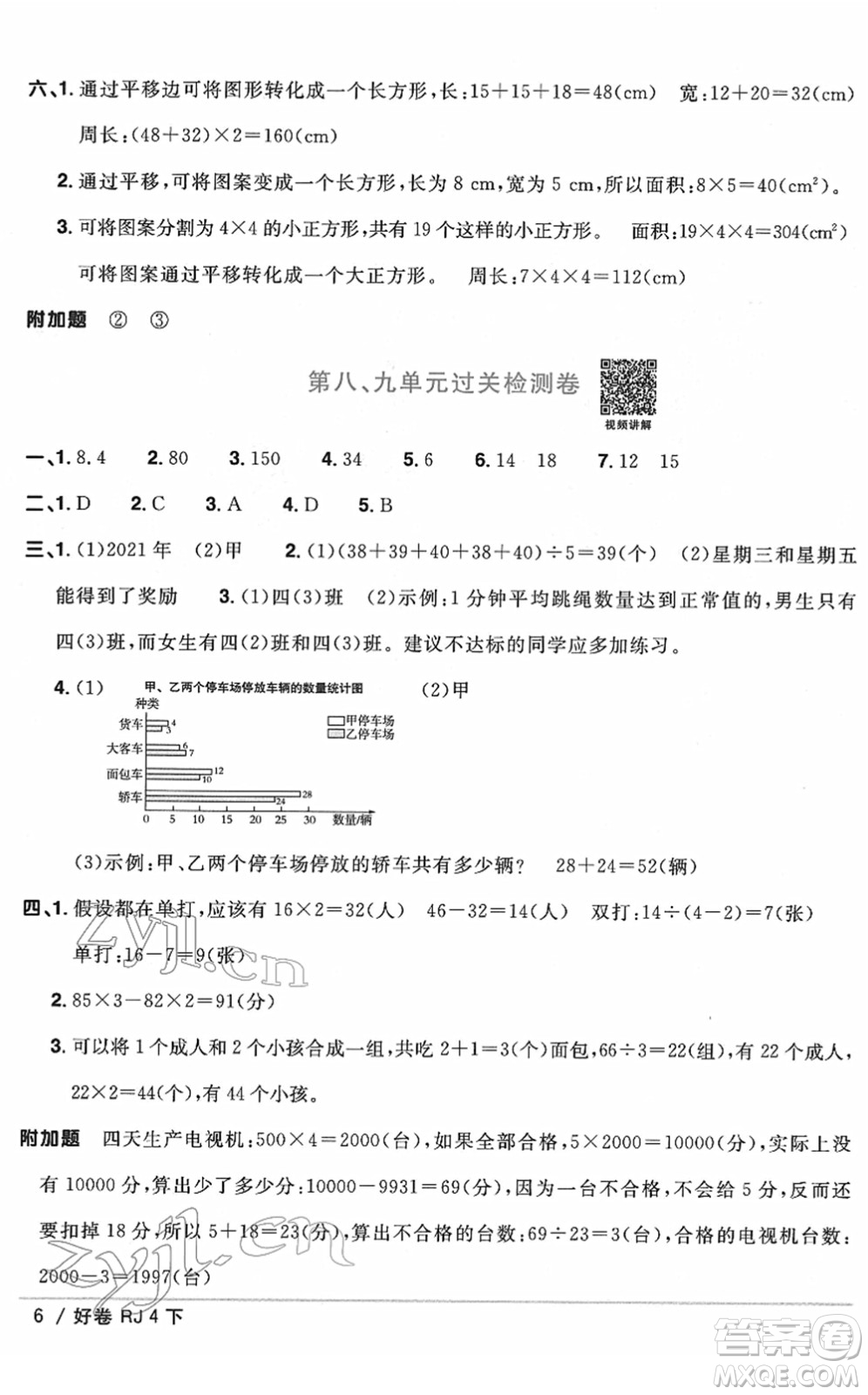 江西教育出版社2022陽(yáng)光同學(xué)一線名師全優(yōu)好卷單元標(biāo)準(zhǔn)卷+期末復(fù)習(xí)卷四年級(jí)數(shù)學(xué)下冊(cè)RJ人教版答案