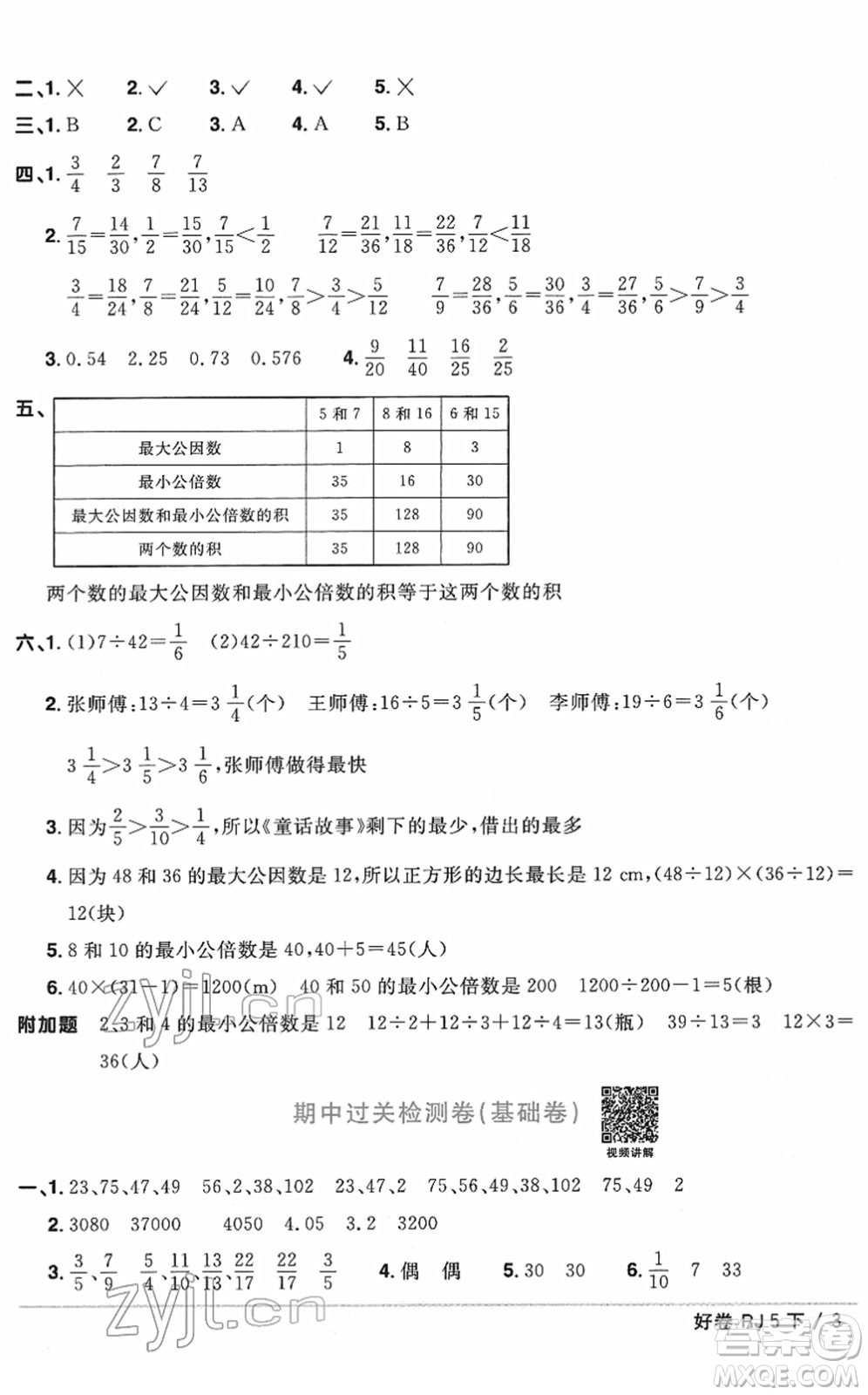 江西教育出版社2022陽光同學(xué)一線名師全優(yōu)好卷單元標(biāo)準(zhǔn)卷+期末復(fù)習(xí)卷五年級數(shù)學(xué)下冊RJ人教版答案