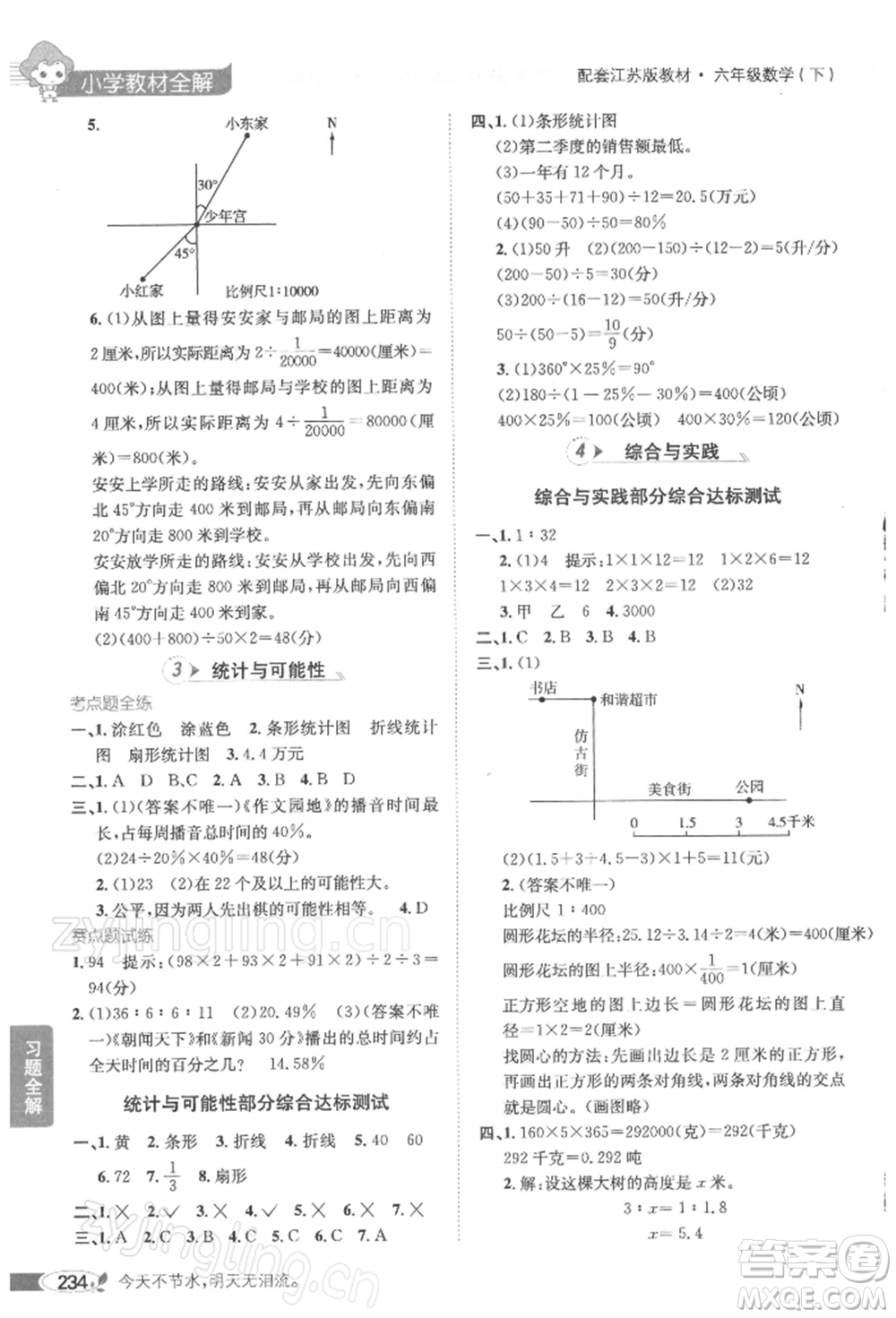 陜西人民教育出版社2022小學教材全解六年級數(shù)學下冊江蘇版參考答案