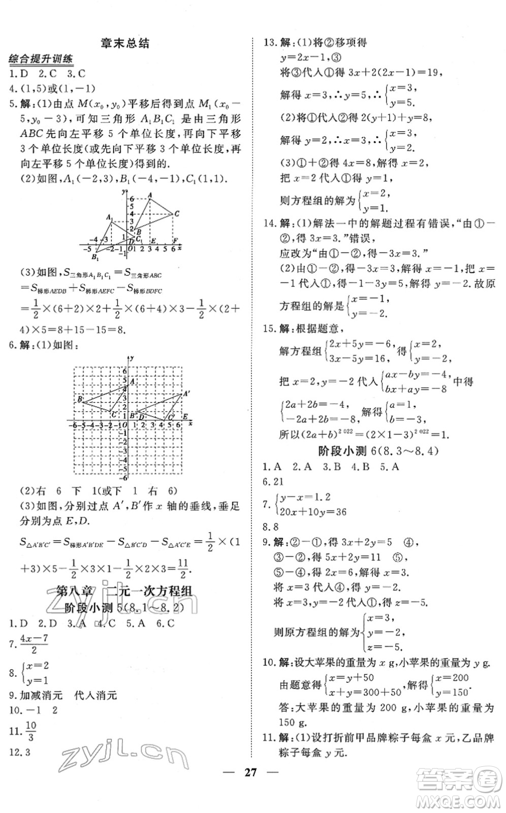 青海人民出版社2022新坐標(biāo)同步練習(xí)七年級數(shù)學(xué)下冊人教版青海專用答案