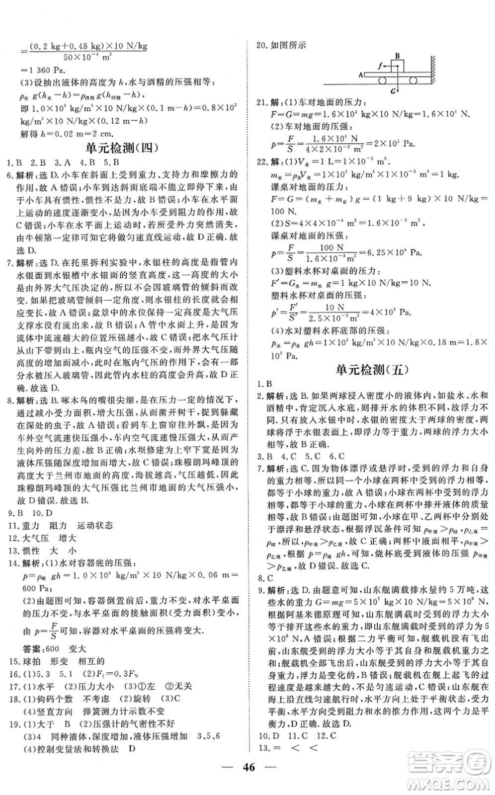 青海人民出版社2022新坐標(biāo)同步練習(xí)八年級(jí)物理下冊(cè)人教版青海專用答案