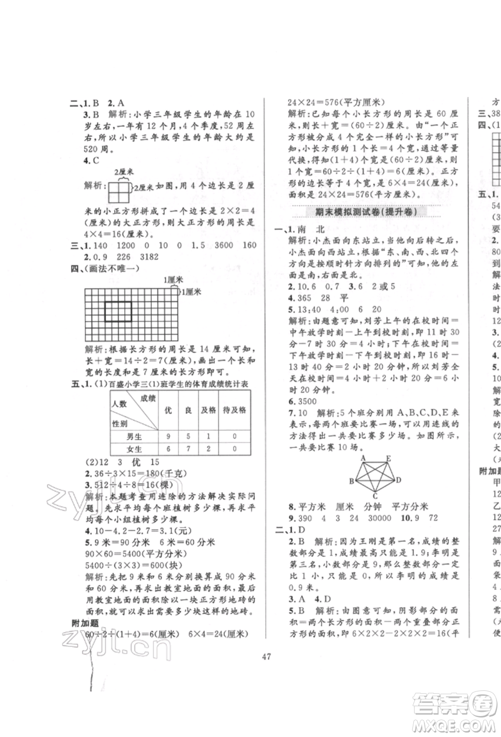 陜西人民教育出版社2022小學(xué)教材全練三年級(jí)數(shù)學(xué)下冊(cè)人教版參考答案