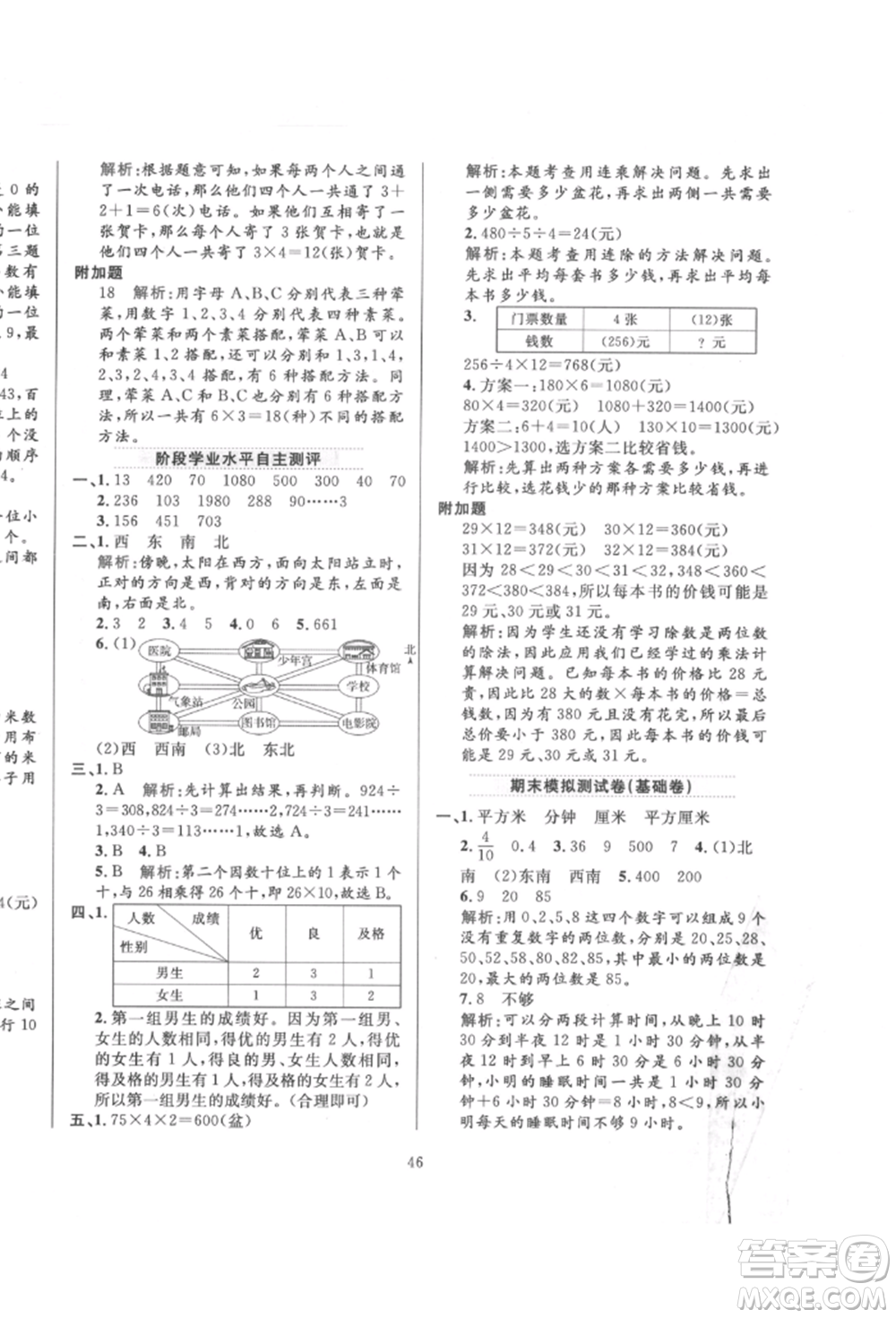 陜西人民教育出版社2022小學(xué)教材全練三年級(jí)數(shù)學(xué)下冊(cè)人教版參考答案