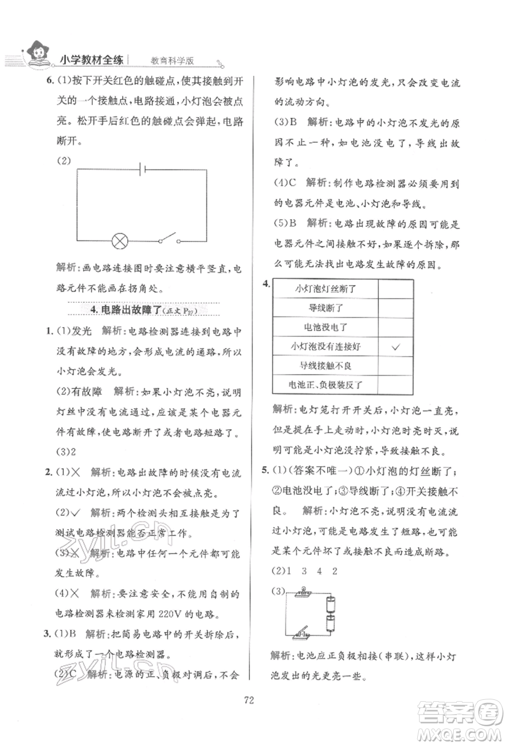 陜西人民教育出版社2022小學(xué)教材全練四年級科學(xué)下冊教育科學(xué)版參考答案