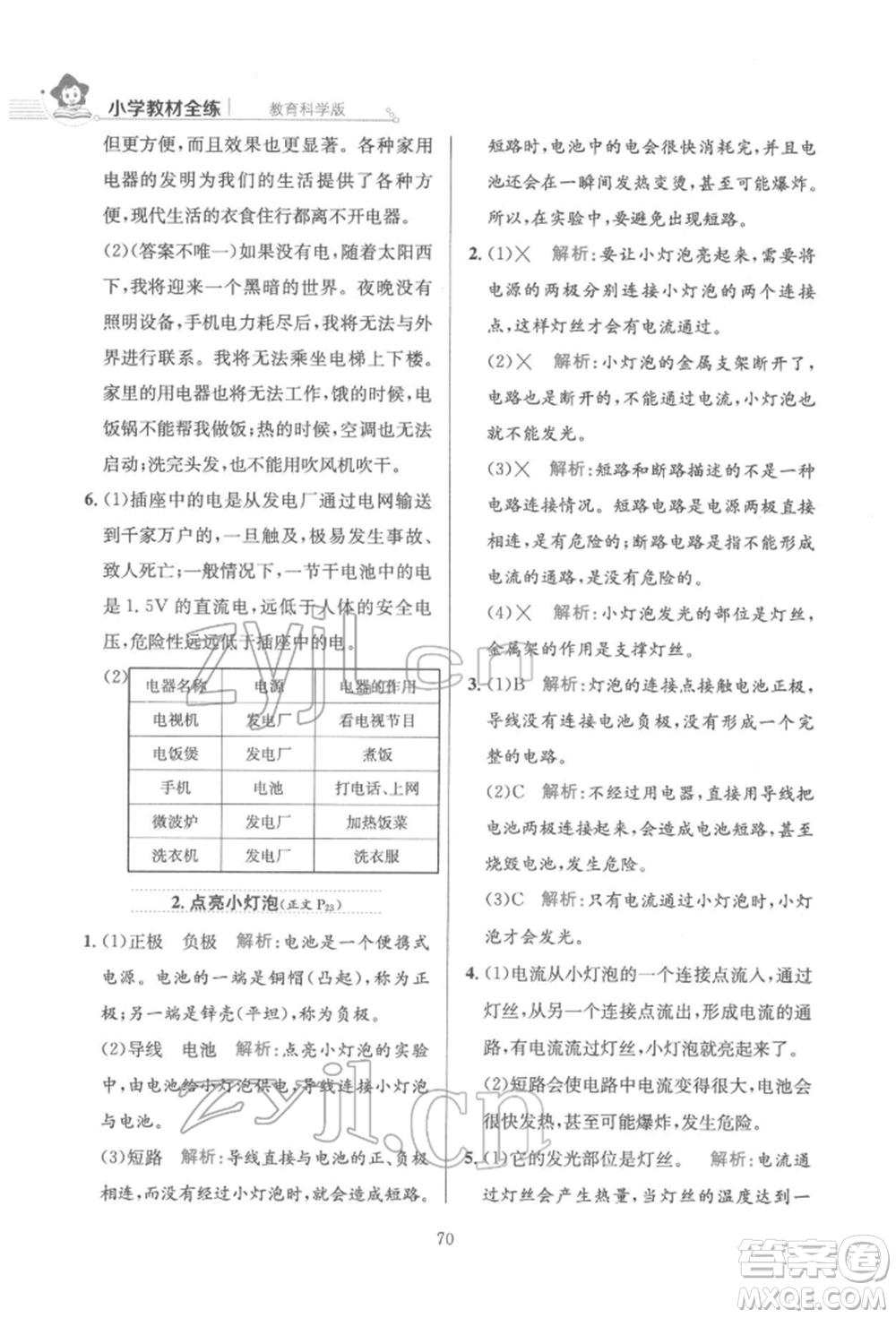 陜西人民教育出版社2022小學(xué)教材全練四年級科學(xué)下冊教育科學(xué)版參考答案