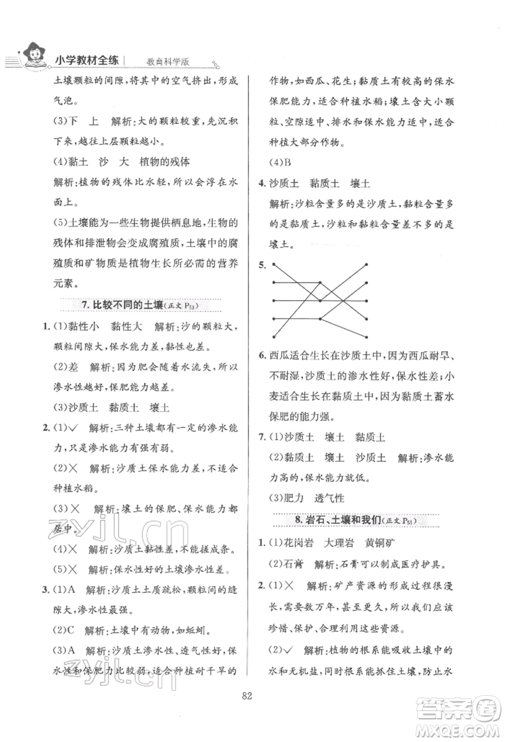 陜西人民教育出版社2022小學(xué)教材全練四年級科學(xué)下冊教育科學(xué)版參考答案