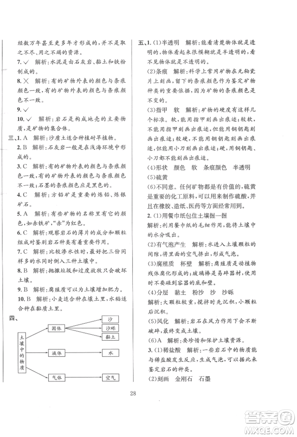 陜西人民教育出版社2022小學(xué)教材全練四年級科學(xué)下冊教育科學(xué)版參考答案