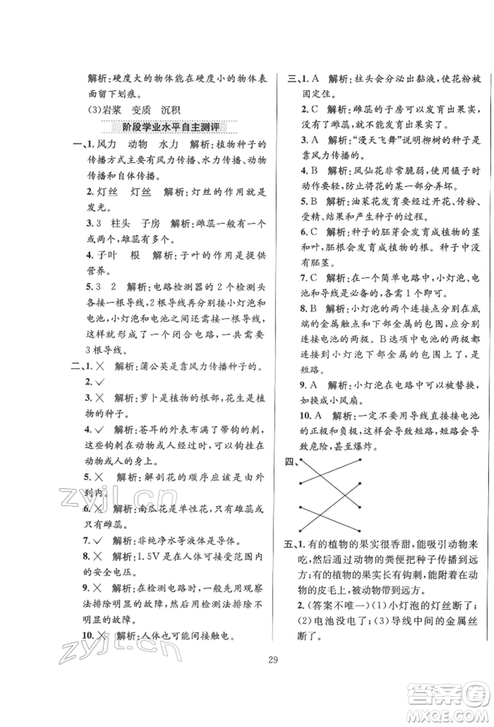 陜西人民教育出版社2022小學(xué)教材全練四年級科學(xué)下冊教育科學(xué)版參考答案