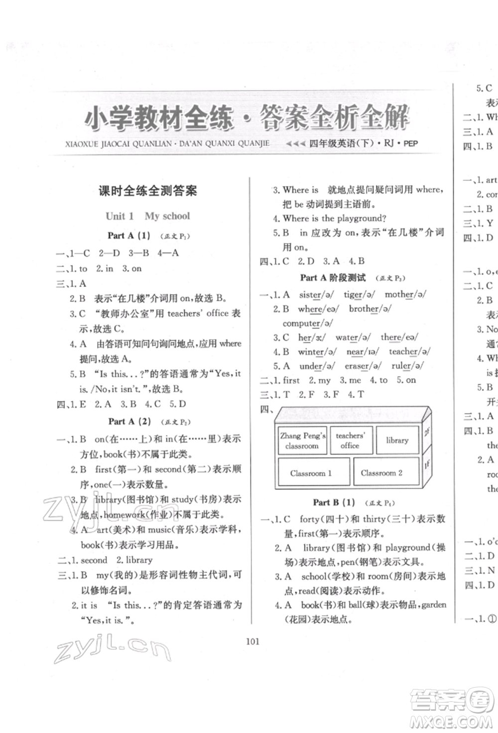 陜西人民教育出版社2022小學(xué)教材全練三年級(jí)起點(diǎn)四年級(jí)英語下冊(cè)人教版參考答案