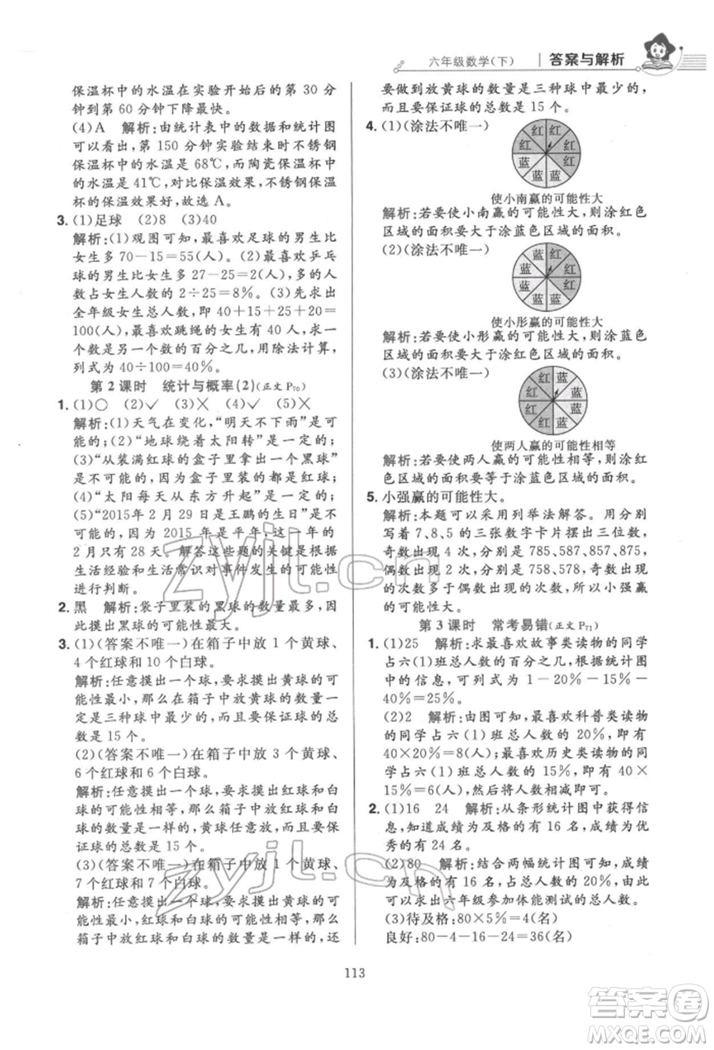 陜西人民教育出版社2022小學(xué)教材全練六年級數(shù)學(xué)下冊人教版參考答案