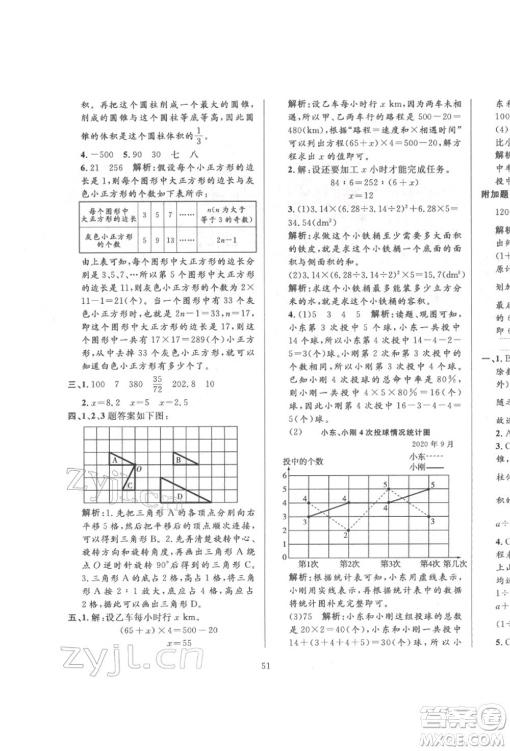 陜西人民教育出版社2022小學(xué)教材全練六年級數(shù)學(xué)下冊人教版參考答案