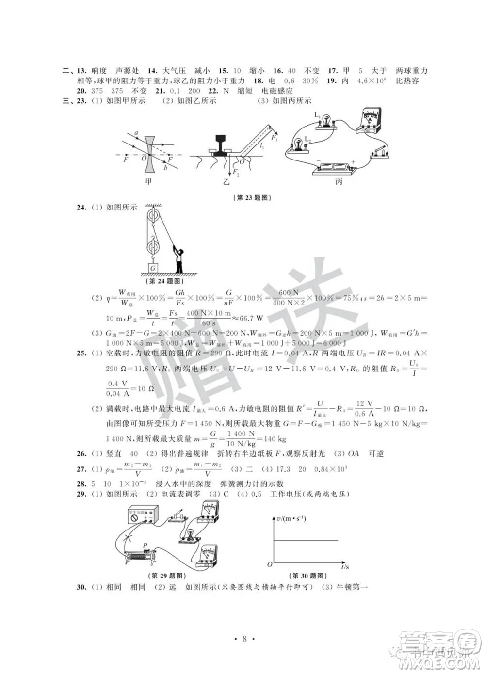 江蘇鳳凰科學(xué)技術(shù)出版社2022取勝通關(guān)中考模擬卷能力提升九年級(jí)物理通用版參考答案