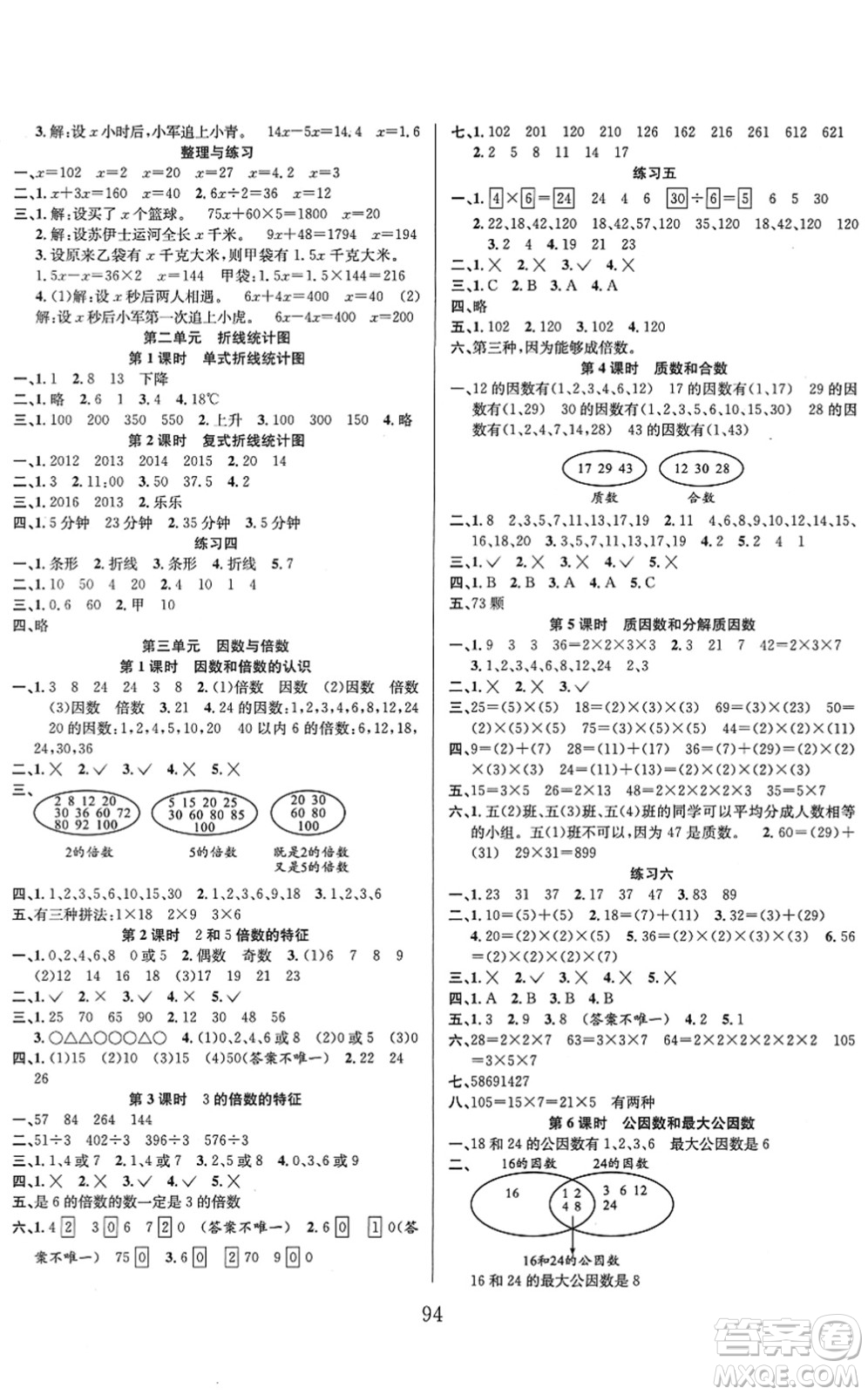 安徽人民出版社2022陽(yáng)光課堂課時(shí)作業(yè)五年級(jí)數(shù)學(xué)下冊(cè)SJ蘇教版答案