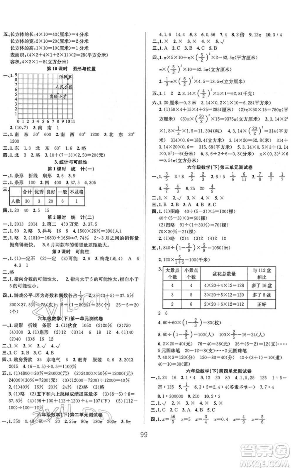 安徽人民出版社2022陽光課堂課時作業(yè)六年級數(shù)學下冊SJ蘇教版答案