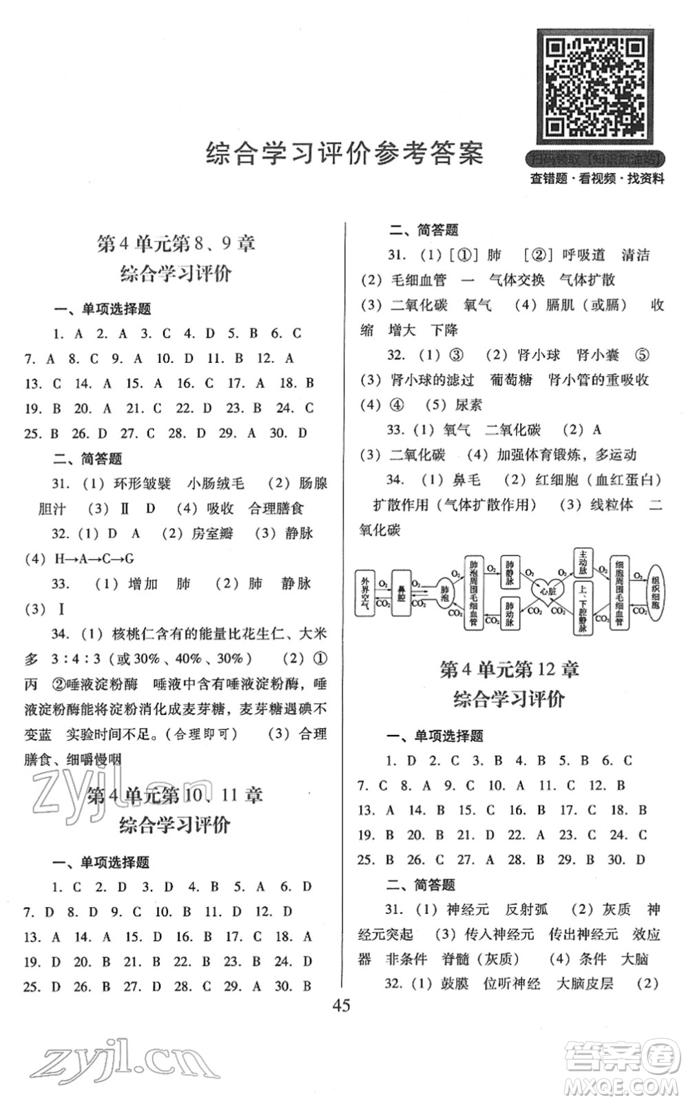 廣東教育出版社2022南方新課堂金牌學(xué)案七年級(jí)生物下冊北師大版答案