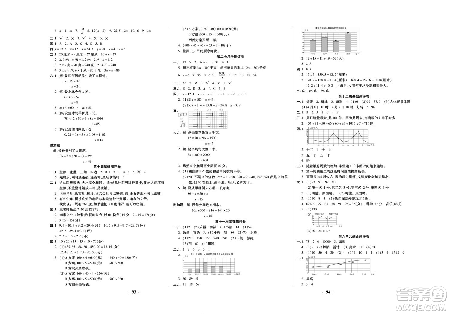 北方婦女兒童出版社2022聚優(yōu)練考卷數(shù)學(xué)四年級下冊BS北師版答案