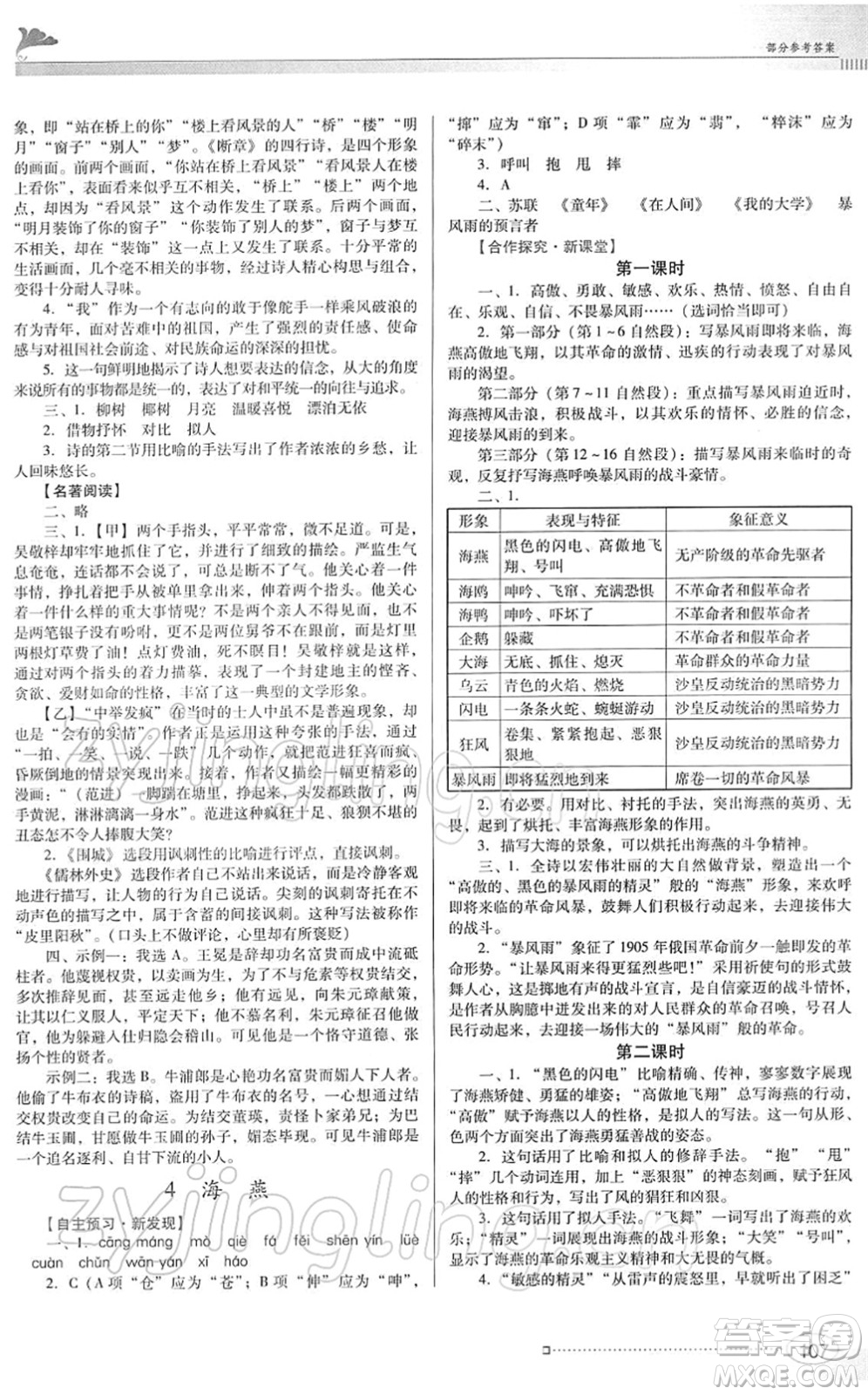 廣東教育出版社2022南方新課堂金牌學(xué)案九年級語文下冊人教版答案