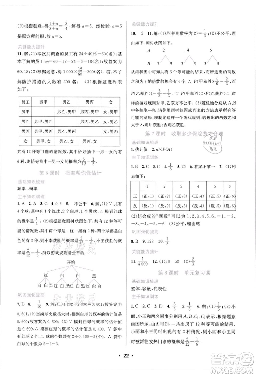 江蘇鳳凰美術(shù)出版社2022創(chuàng)新課時作業(yè)本九年級數(shù)學(xué)下冊蘇科版蘇州專版參考答案