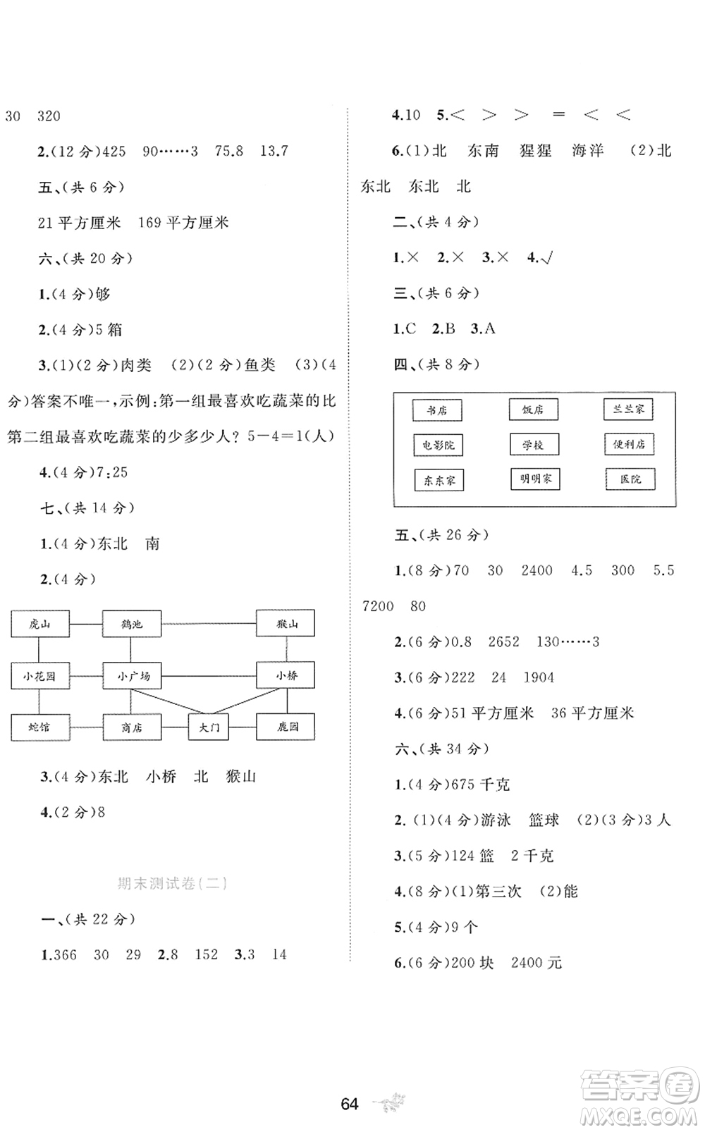 廣西教育出版社2022新課程學(xué)習(xí)與測(cè)評(píng)單元雙測(cè)三年級(jí)數(shù)學(xué)下冊(cè)A人教版答案