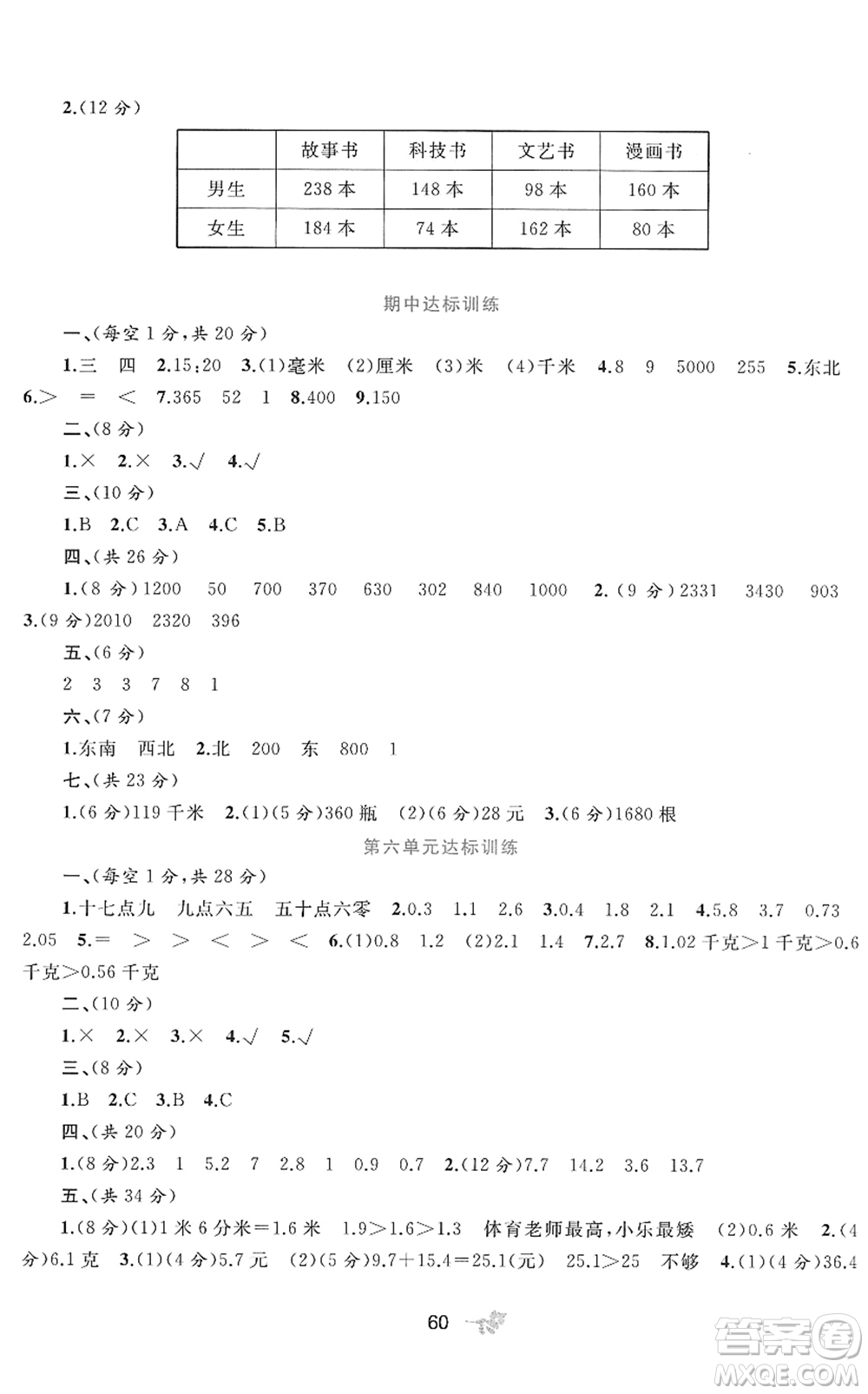 廣西教育出版社2022新課程學習與測評單元雙測三年級數學下冊C冀教版答案