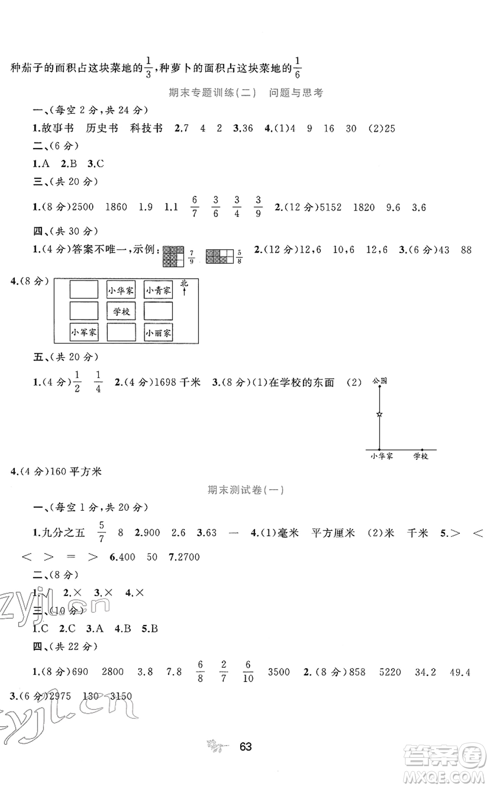 廣西教育出版社2022新課程學習與測評單元雙測三年級數學下冊C冀教版答案