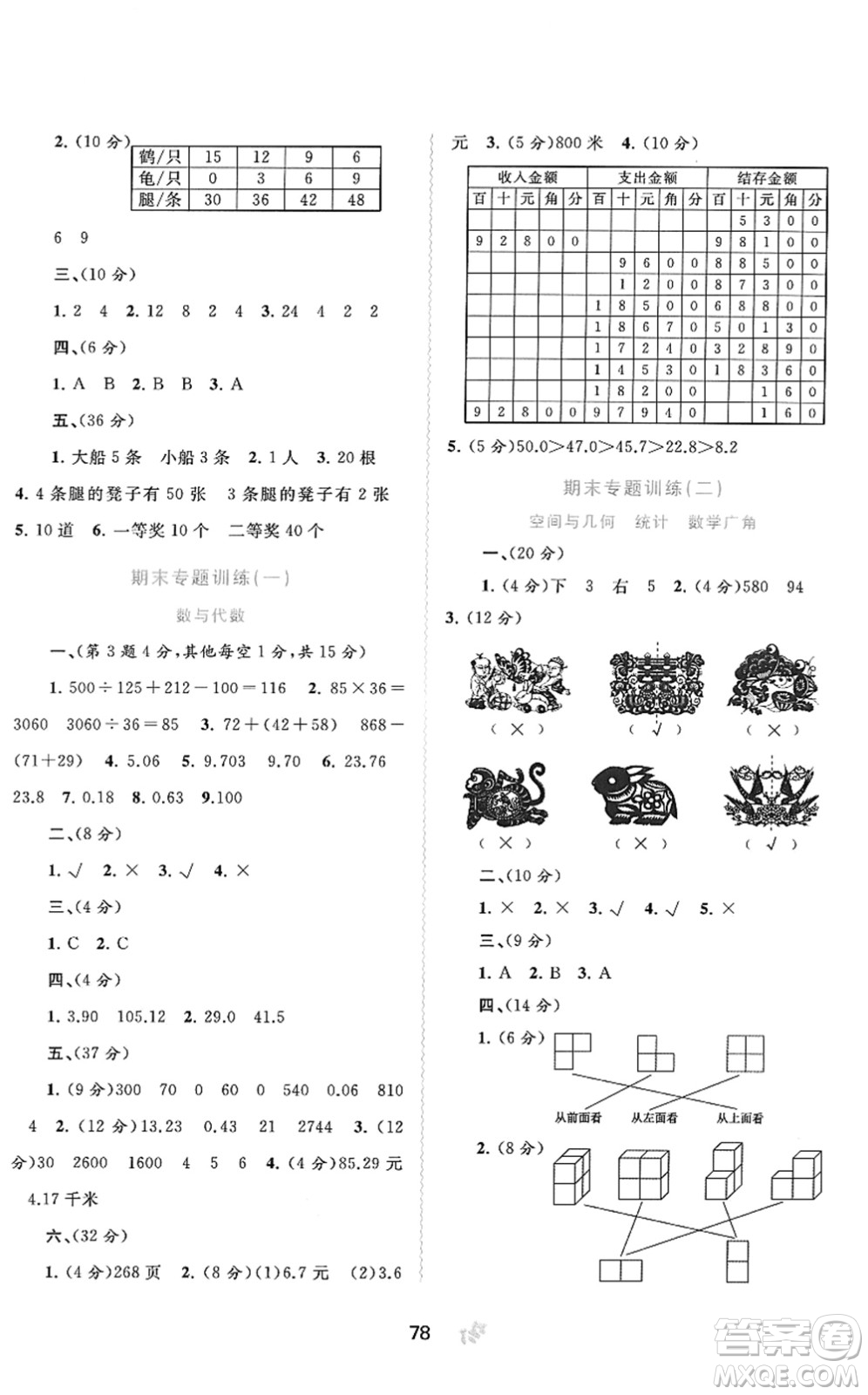 廣西教育出版社2022新課程學習與測評單元雙測四年級數學下冊A人教版答案